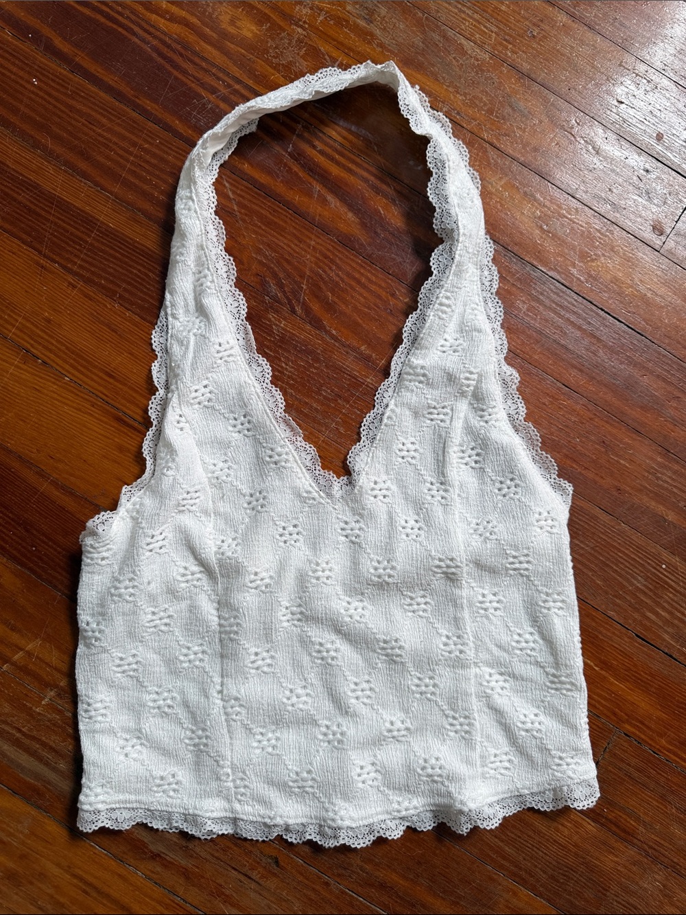 Kimchi Blue White Lace-Trim Knit Halter Camisole